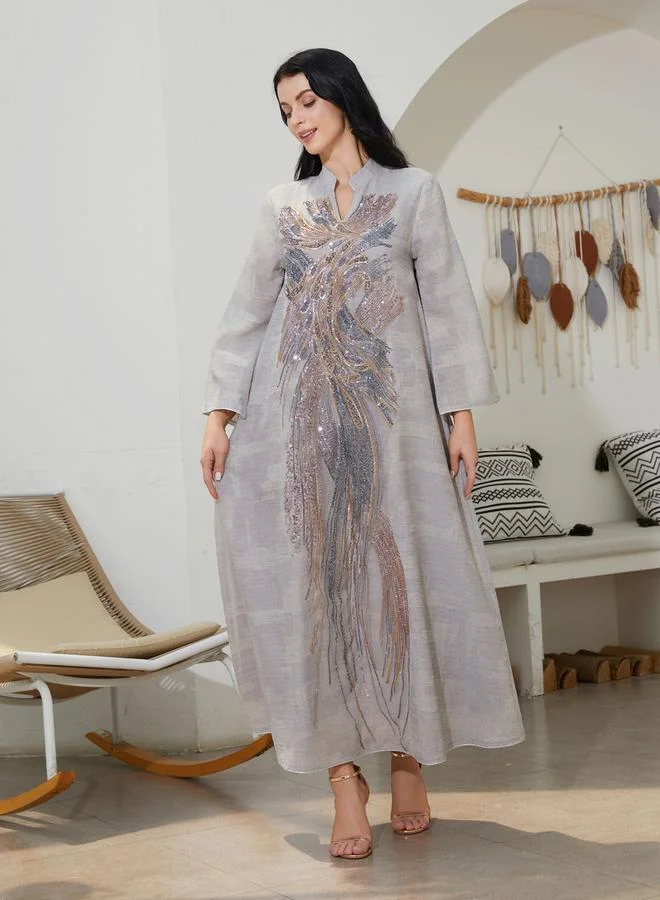 تايك تو جلابية نسيج بارز بتفاصيل رقع الترتر وقصة واسعة